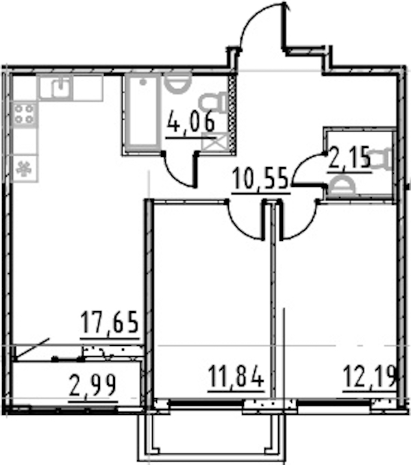 2-комнатная квартира 58.44 м², 8/9 эт., ЖК «Город Первых»